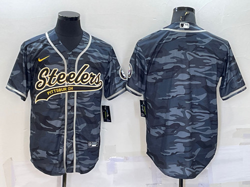 Men's Pittsburgh Steelers Blank Gray Camo With Patch Cool Base Stitched Baseball Jersey